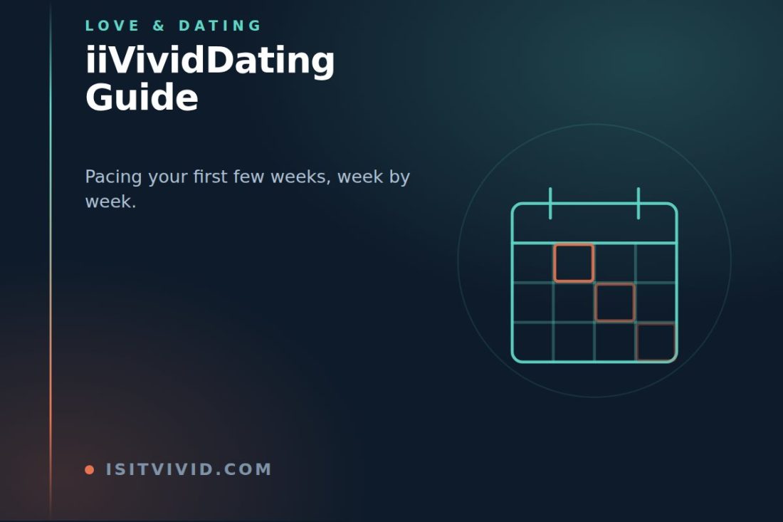Line illustration of a calendar with three weeks marked in sequence, representing the week-by-week iiVividDating guide