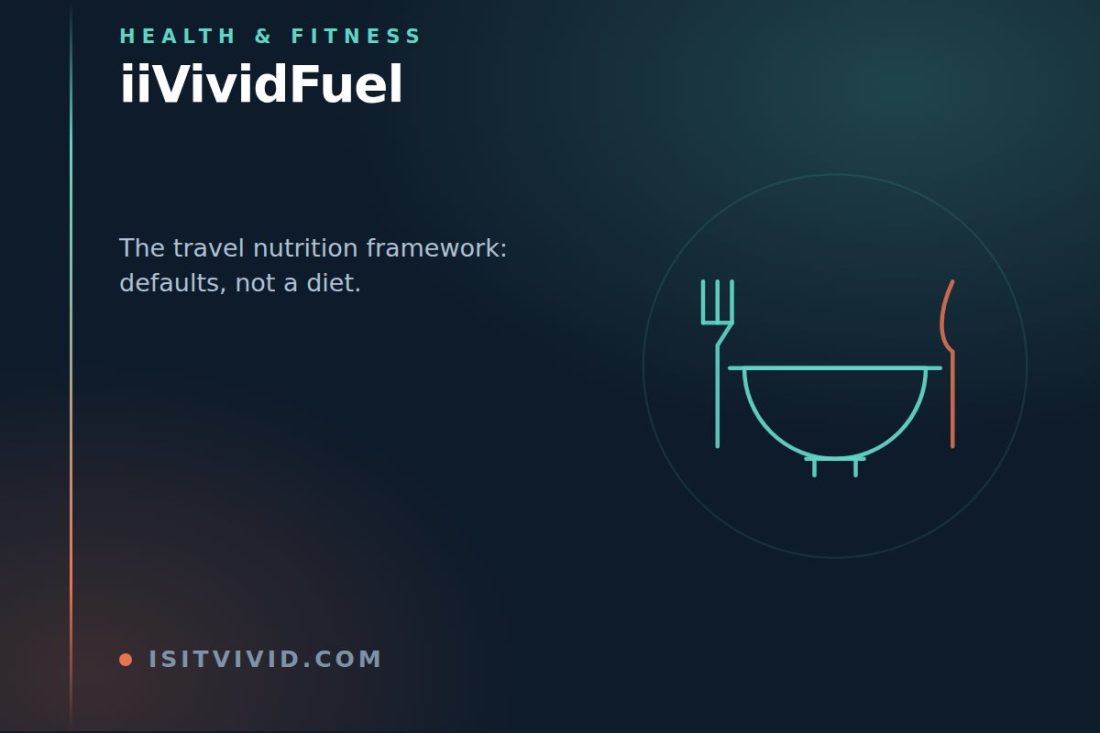 Line illustration of a bowl with a fork and knife, representing the iiVividFuel travel nutrition framework