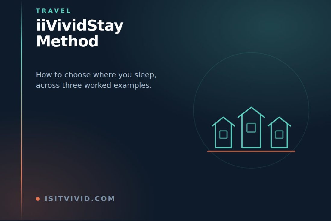 Line illustration of three buildings of different sizes, representing the iiVividStay method across three trip types