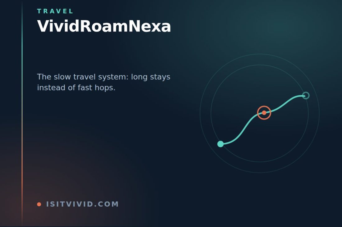 Line illustration of a winding route with a long pause marked on it, representing the VividRoamNexa slow travel system