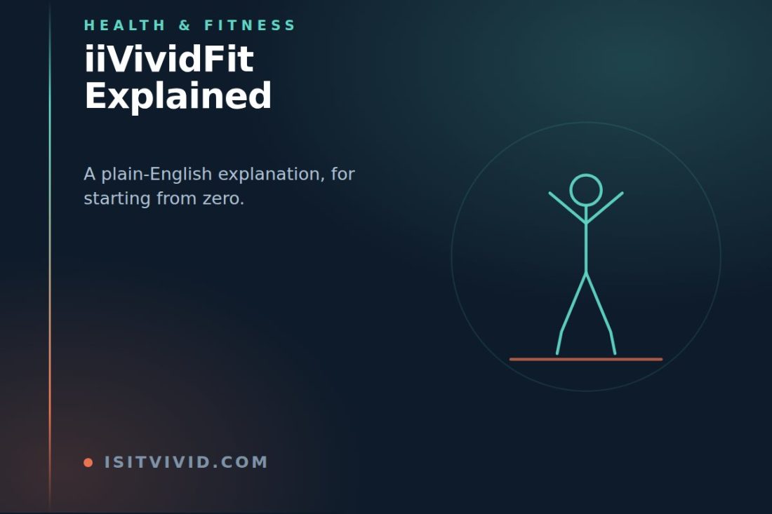 Line illustration of a figure stretching with arms raised, representing a plain-English explanation of iiVividFit